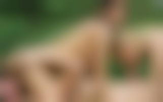 Hardcore threesome for a gorgeous blond and a hot brunette fucking and sucking hard in the garden