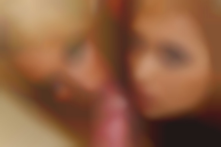 Two hot blond girls sucking and riding hard a huge cock