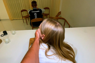 She throws herself at you while he isn't paying attention.